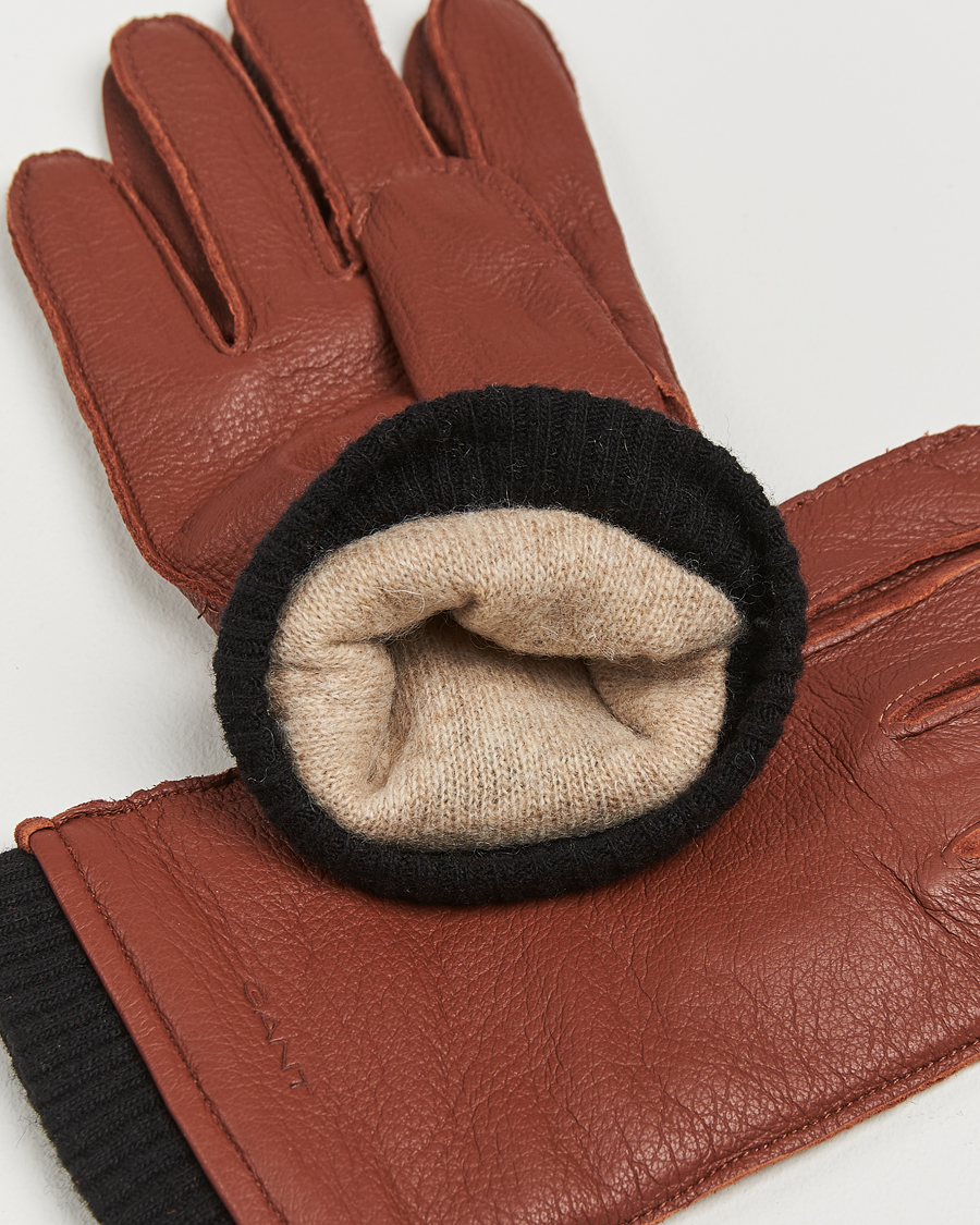 Homme | GANT Cashmere Lined Leather Gloves Cognac Brown | GANT | Cashmere Lined Leather Gloves Cognac Brown