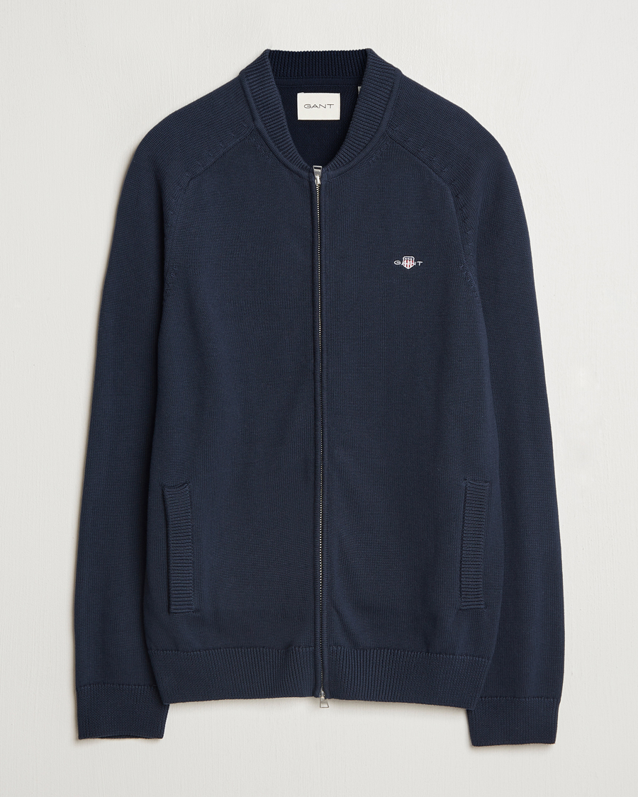 Homme | Pulls Et Tricots | GANT | Casual Cotton Bomber Cardigan Evening Blue