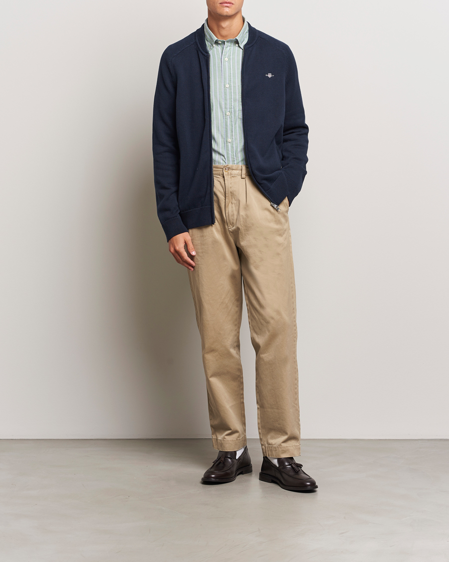 Homme | Pulls Et Tricots | GANT | Casual Cotton Bomber Cardigan Evening Blue