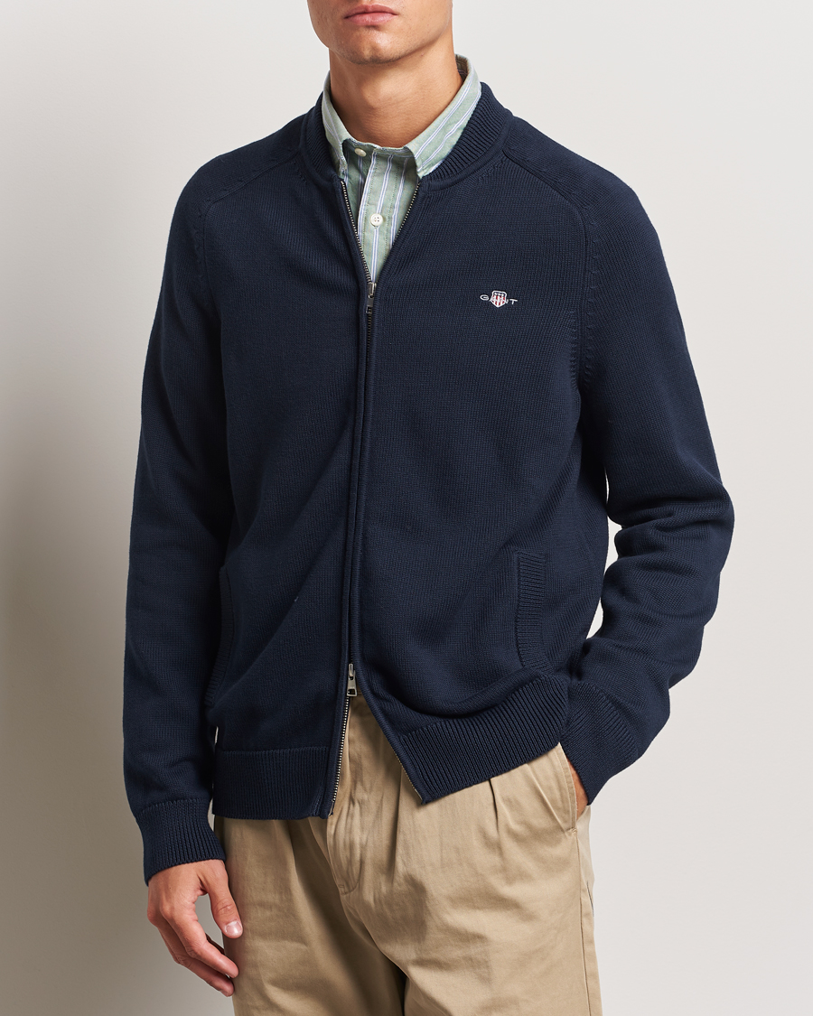 Homme | Pulls Et Tricots | GANT | Casual Cotton Bomber Cardigan Evening Blue