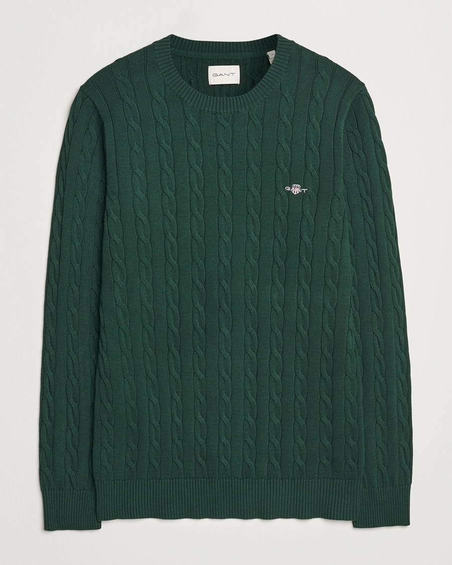 Homme | Pulls Et Tricots | GANT | Cotton Cable Crew Neck Tartan Green