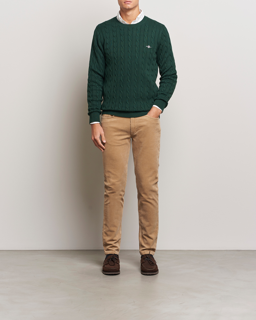 Homme | Pulls Et Tricots | GANT | Cotton Cable Crew Neck Tartan Green