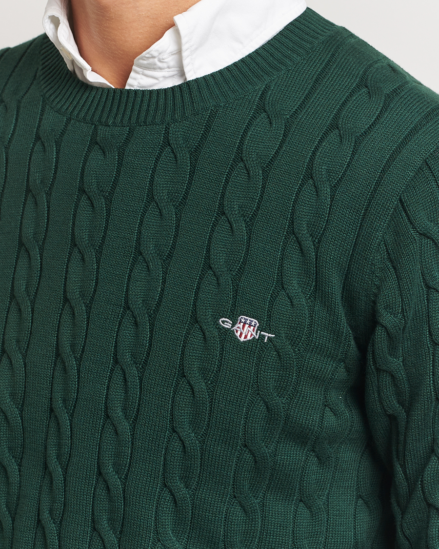 Homme | Pulls Et Tricots | GANT | Cotton Cable Crew Neck Tartan Green