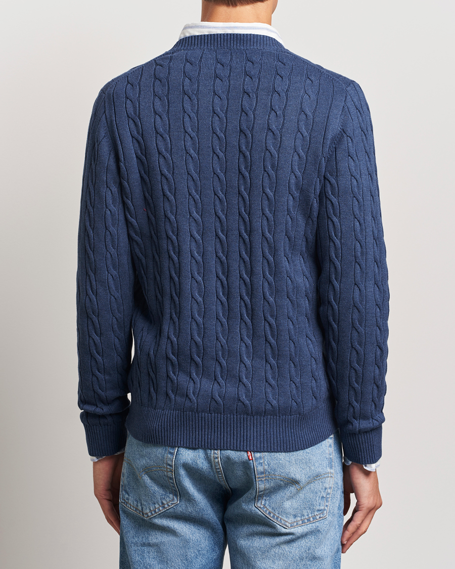Homme | Pulls Et Tricots | GANT | Cotton Cable Crew Neck Dark Jeans Blue Melange