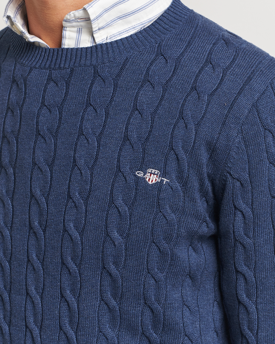 Homme | Pulls Et Tricots | GANT | Cotton Cable Crew Neck Dark Jeans Blue Melange