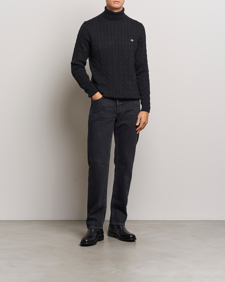 Homme | Pulls Et Tricots | GANT | Cotton Cable Turtle Neck Black