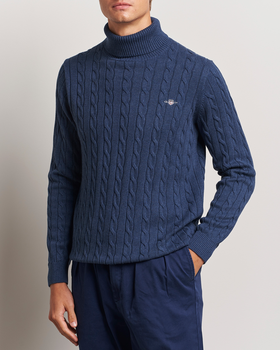 Homme | Pulls Et Tricots | GANT | Cotton Cable Turtle Neck Dark Jeans Blue Melange