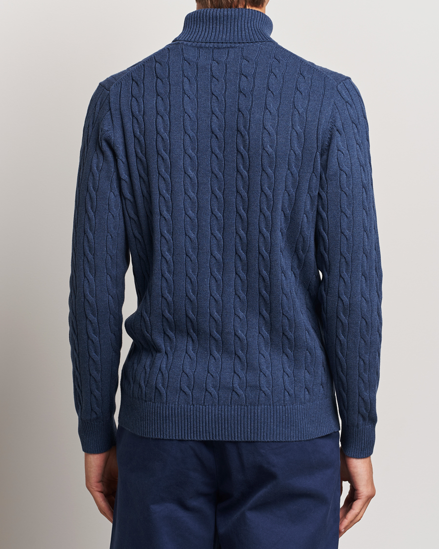 Homme | Pulls Et Tricots | GANT | Cotton Cable Turtle Neck Dark Jeans Blue Melange