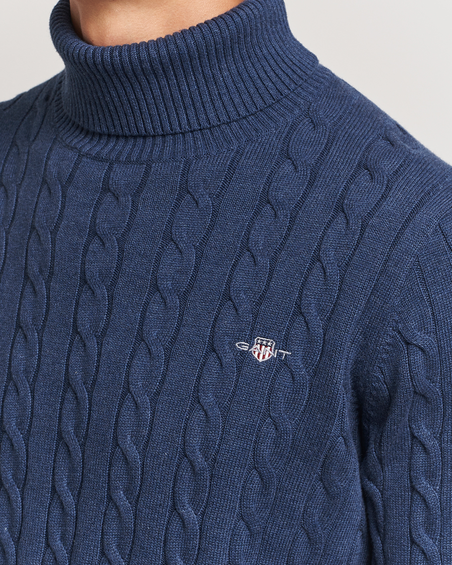 Homme | Pulls Et Tricots | GANT | Cotton Cable Turtle Neck Dark Jeans Blue Melange