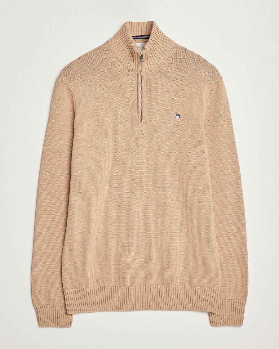 Homme | Pulls Et Tricots | GANT | Cotton Half Zip Khaki Melange