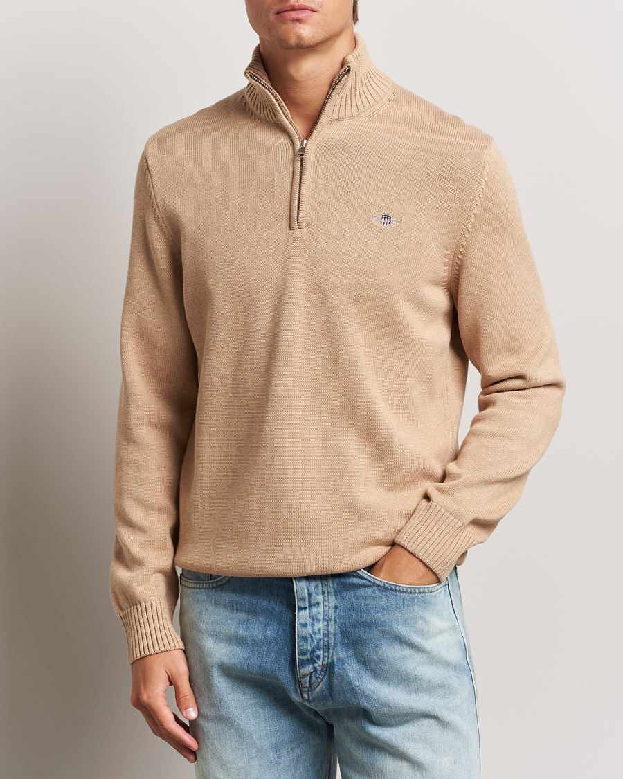 Homme | Pulls Et Tricots | GANT | Cotton Half Zip Khaki Melange