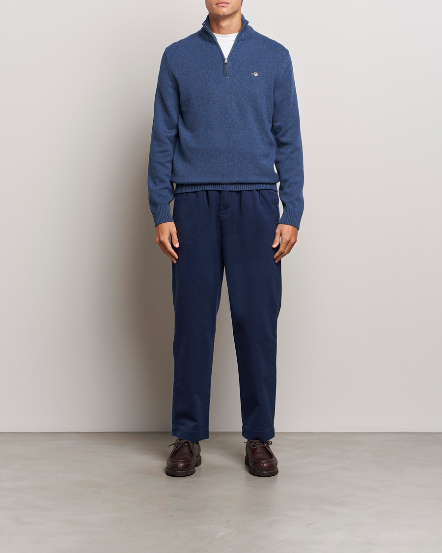 Homme | Pulls Et Tricots | GANT | Casual Cotton Half Zip Dark Jeans Blue Melange