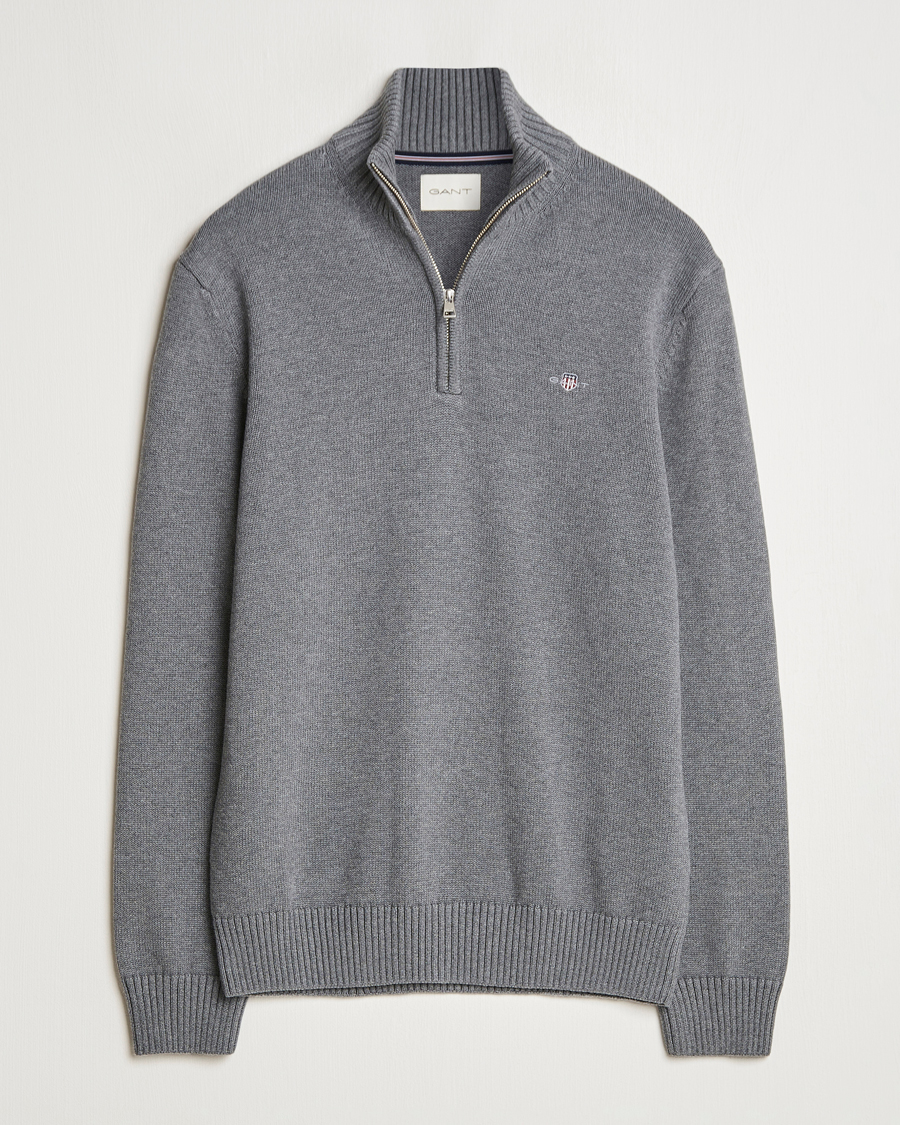Homme | Pulls Et Tricots | GANT | Casual Cotton Half Zip Dark Grey Melange