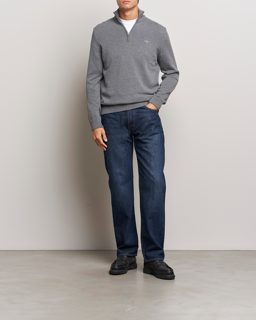 Homme | Pulls Et Tricots | GANT | Casual Cotton Half Zip Dark Grey Melange