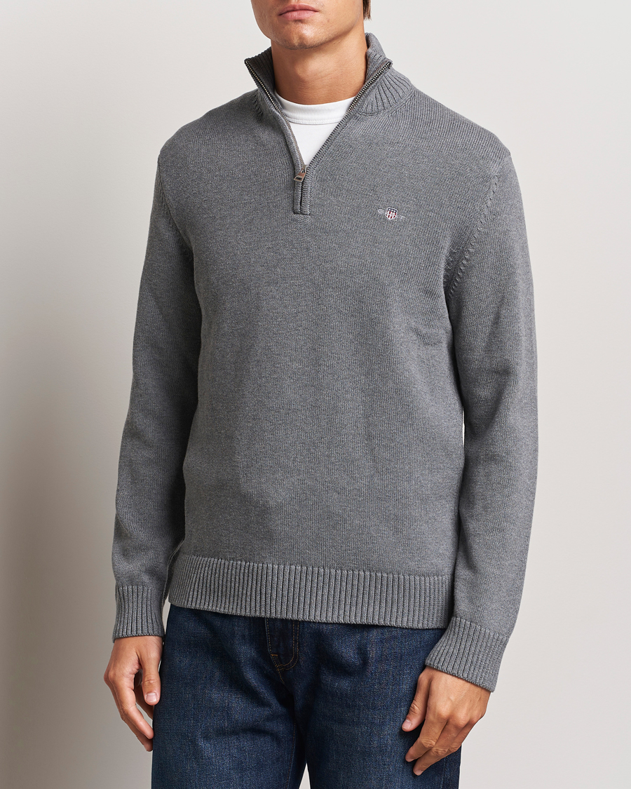 Homme | Pulls Et Tricots | GANT | Casual Cotton Half Zip Dark Grey Melange