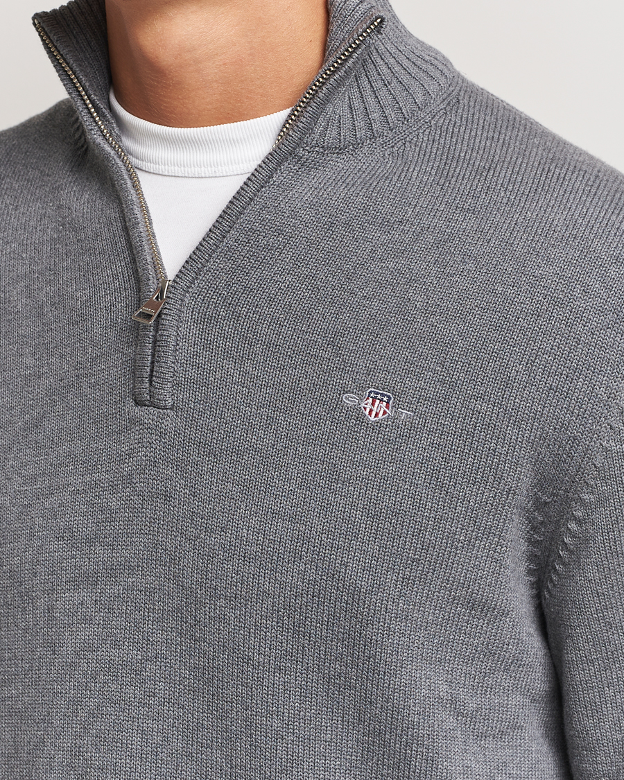 Homme | Pulls Et Tricots | GANT | Casual Cotton Half Zip Dark Grey Melange