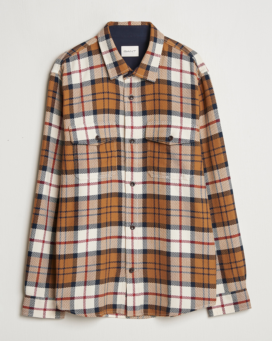 Homme | Chemises | GANT | Herringbone Checked Overshirt Warm Earth