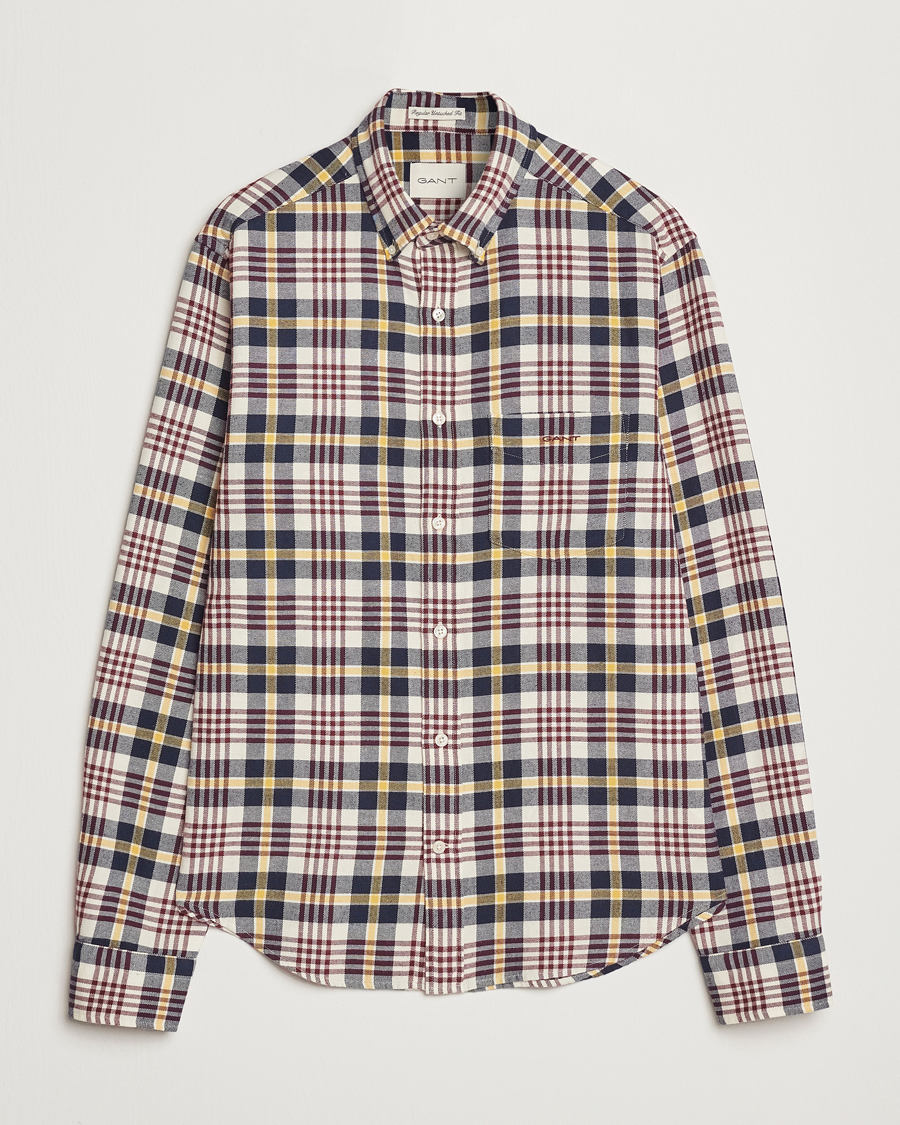 Homme | Chemises | GANT | Regular Flannel Plaid Shirt Cream