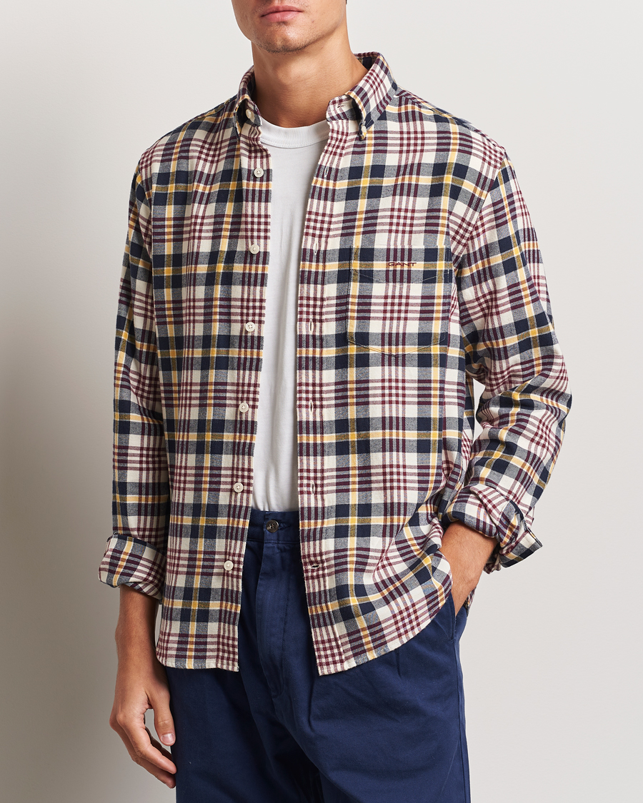 Homme | Chemises | GANT | Regular Flannel Plaid Shirt Cream
