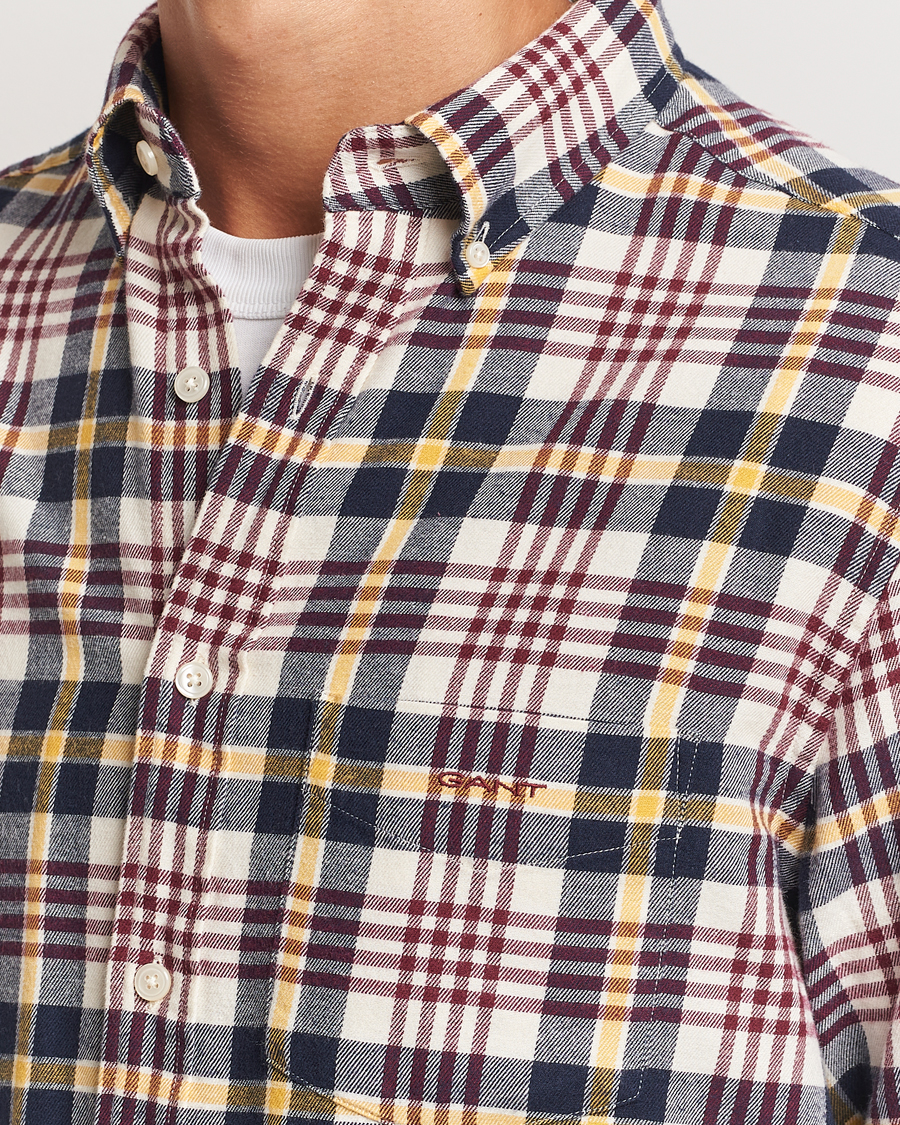 Homme | Chemises | GANT | Regular Flannel Plaid Shirt Cream