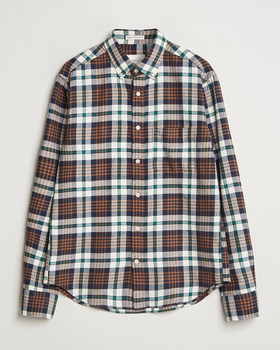 Homme | Chemises | GANT | Regular Flannel Plaid Shirt Cacao Brown