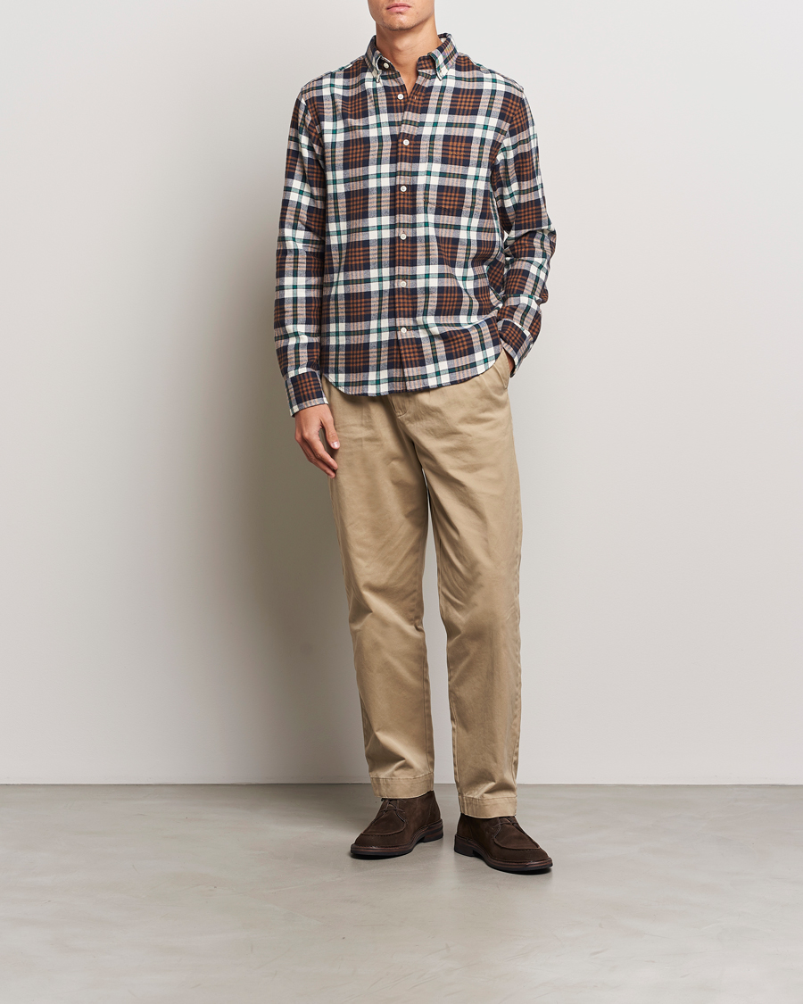 Homme | Chemises | GANT | Regular Flannel Plaid Shirt Cacao Brown