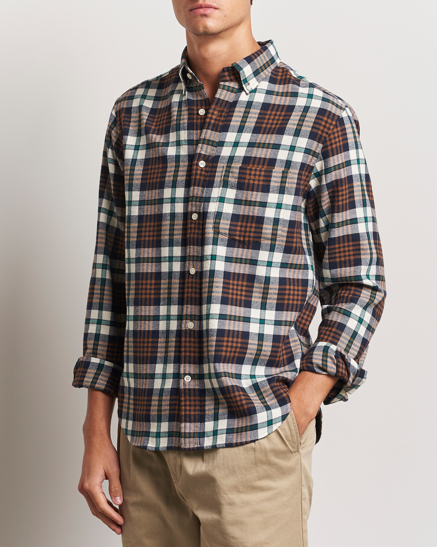 Homme | Chemises | GANT | Regular Flannel Plaid Shirt Cacao Brown