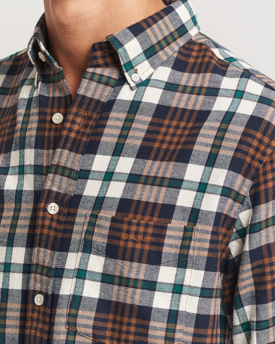 Homme | Chemises | GANT | Regular Flannel Plaid Shirt Cacao Brown