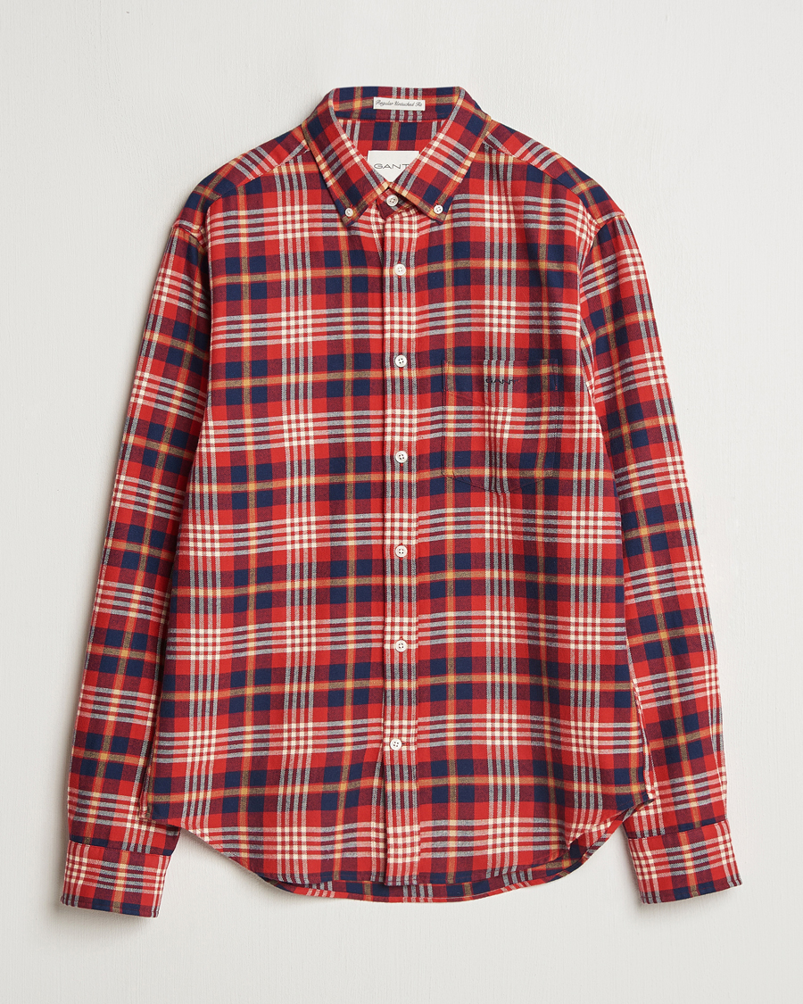 Homme | Chemises | GANT | Regular Flannel Plaid Shirt Ruby Red