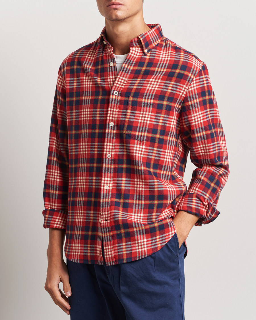 Homme | Chemises | GANT | Regular Flannel Plaid Shirt Ruby Red