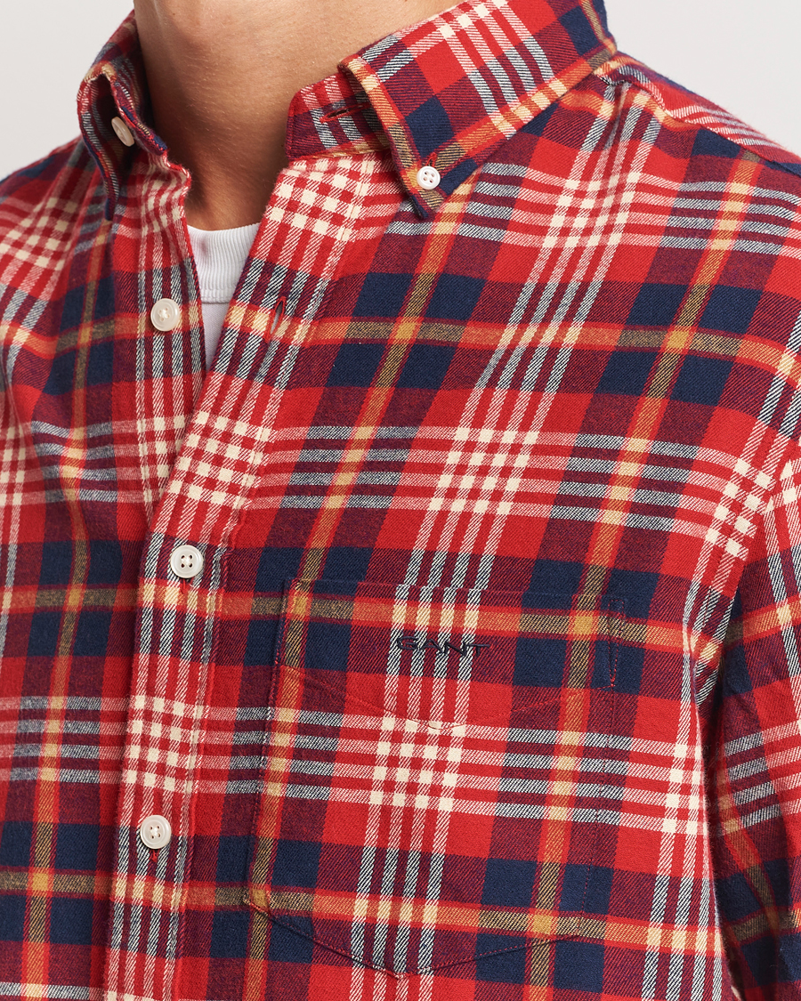Homme | Chemises | GANT | Regular Flannel Plaid Shirt Ruby Red