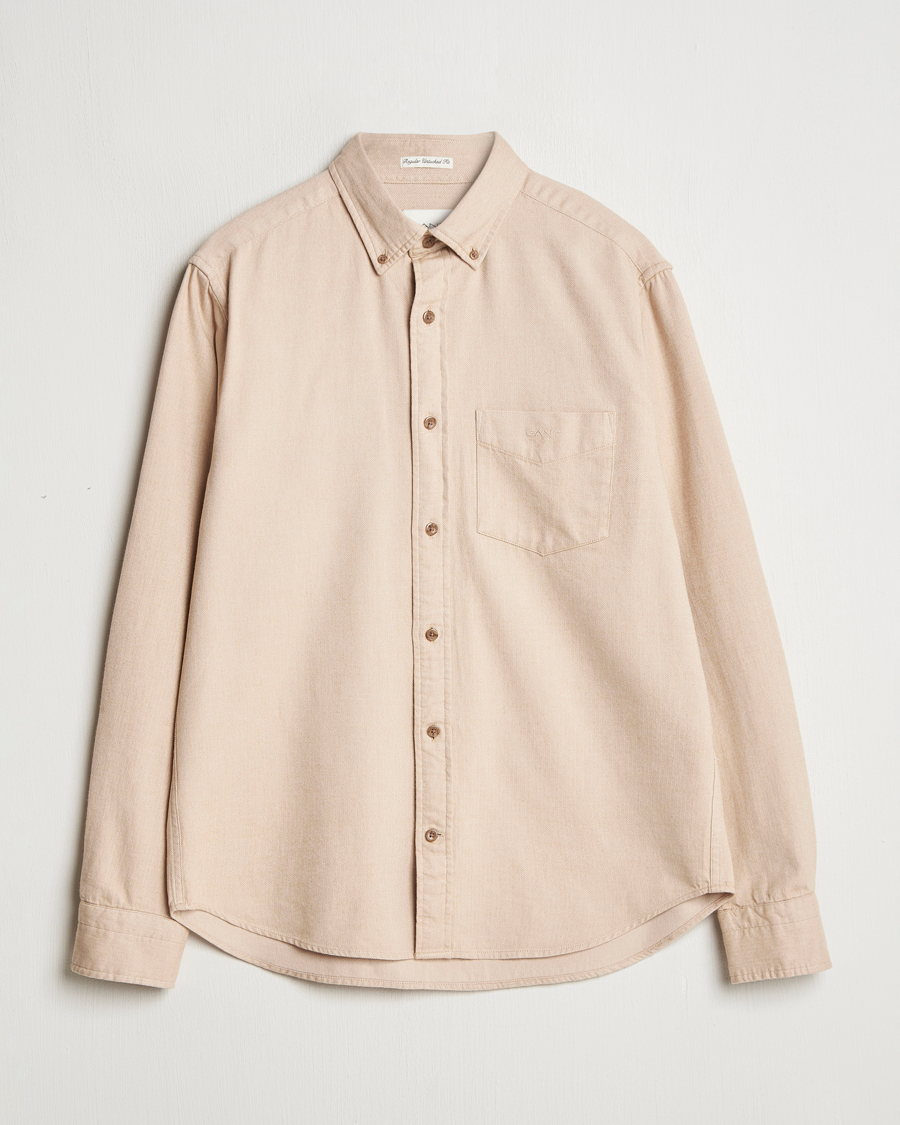 Homme | Chemises | GANT | Regular Herringbone Flannel Shirt Caramel Beige