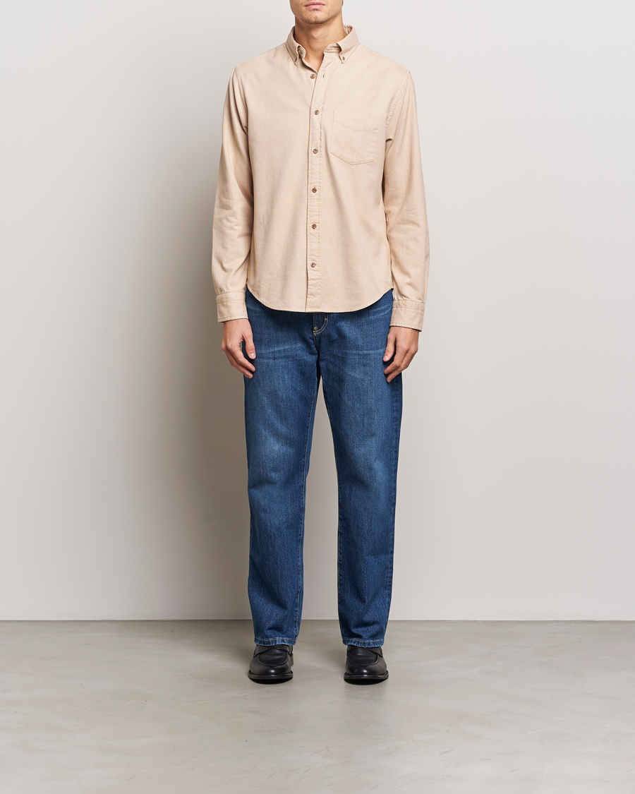 Homme | Chemises | GANT | Regular Herringbone Flannel Shirt Caramel Beige