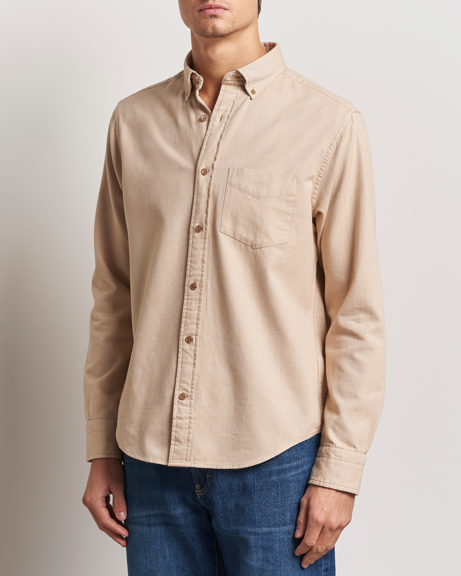 Homme | Chemises | GANT | Regular Herringbone Flannel Shirt Caramel Beige