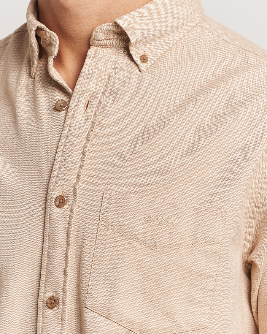 Homme | Chemises | GANT | Regular Herringbone Flannel Shirt Caramel Beige