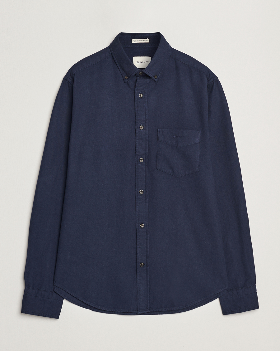 Homme | Chemises | GANT | Regular Herringbone Flannel Shirt Evening Blue