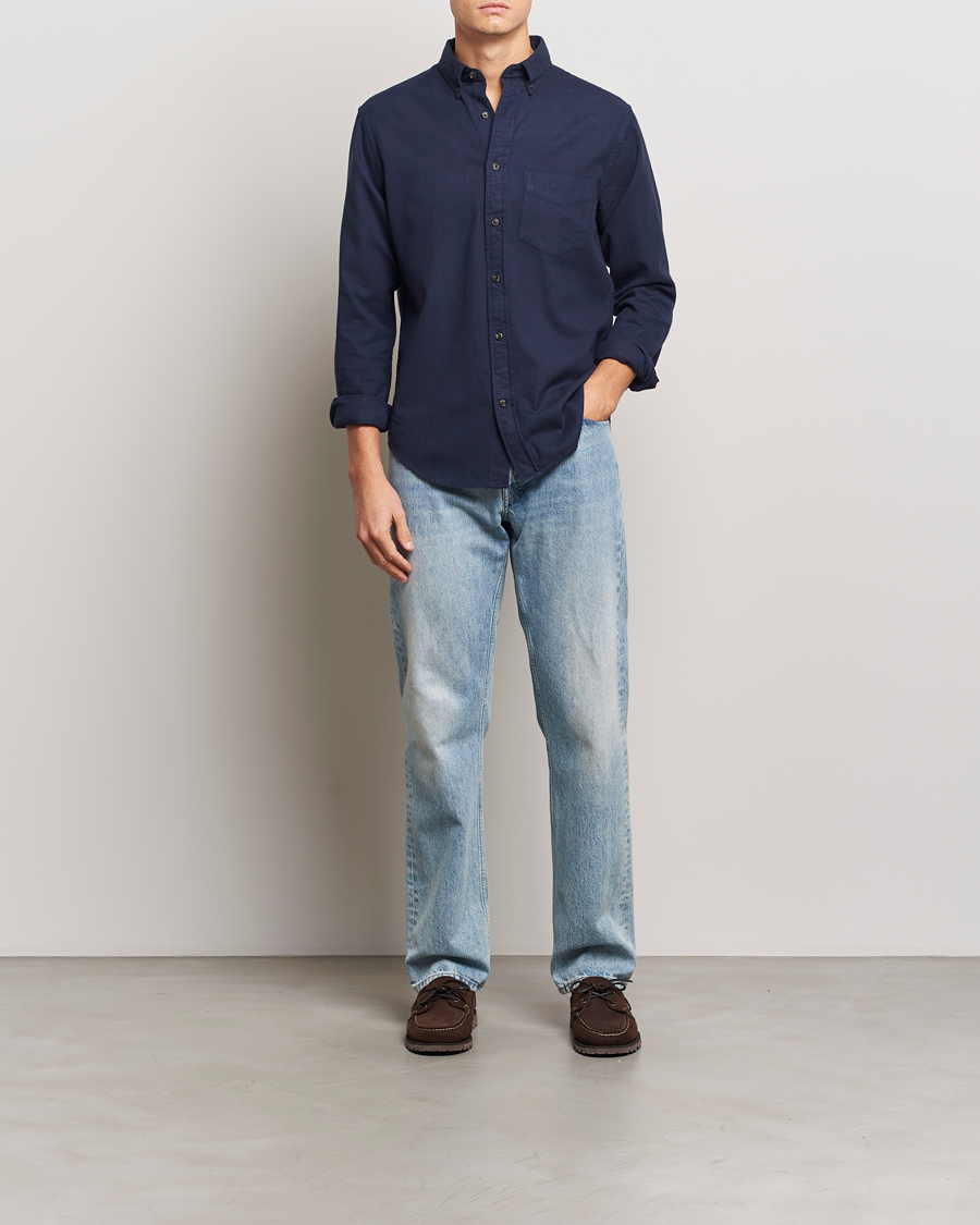 Homme | Chemises | GANT | Regular Herringbone Flannel Shirt Evening Blue