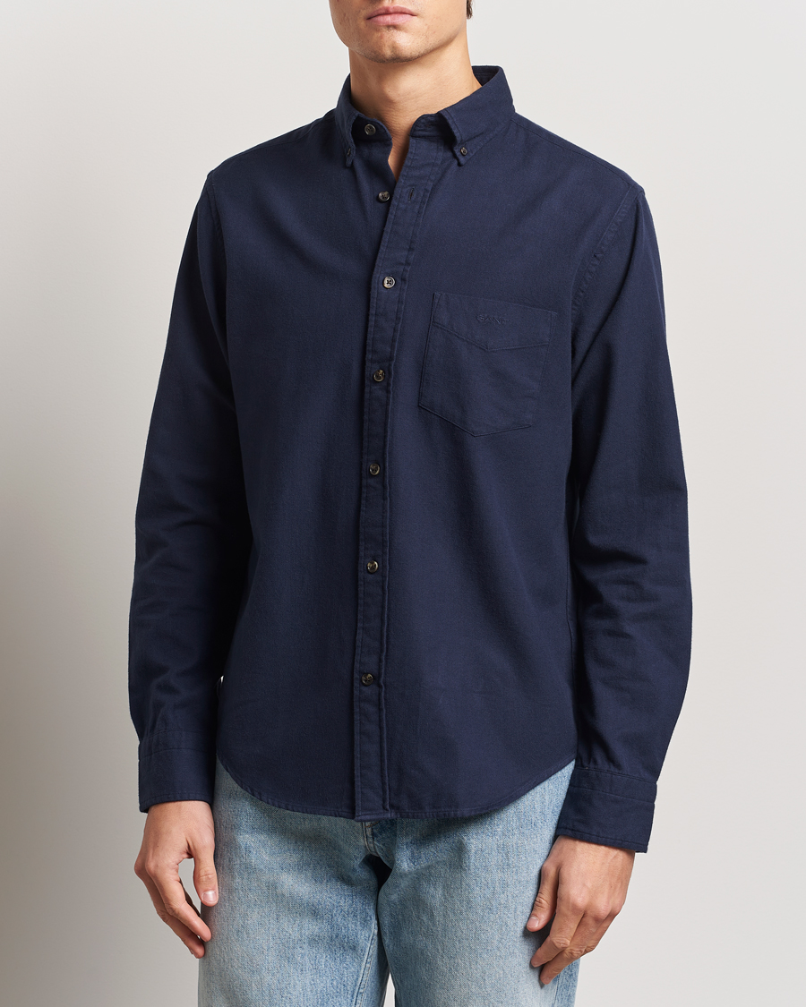 Homme | Chemises | GANT | Regular Herringbone Flannel Shirt Evening Blue