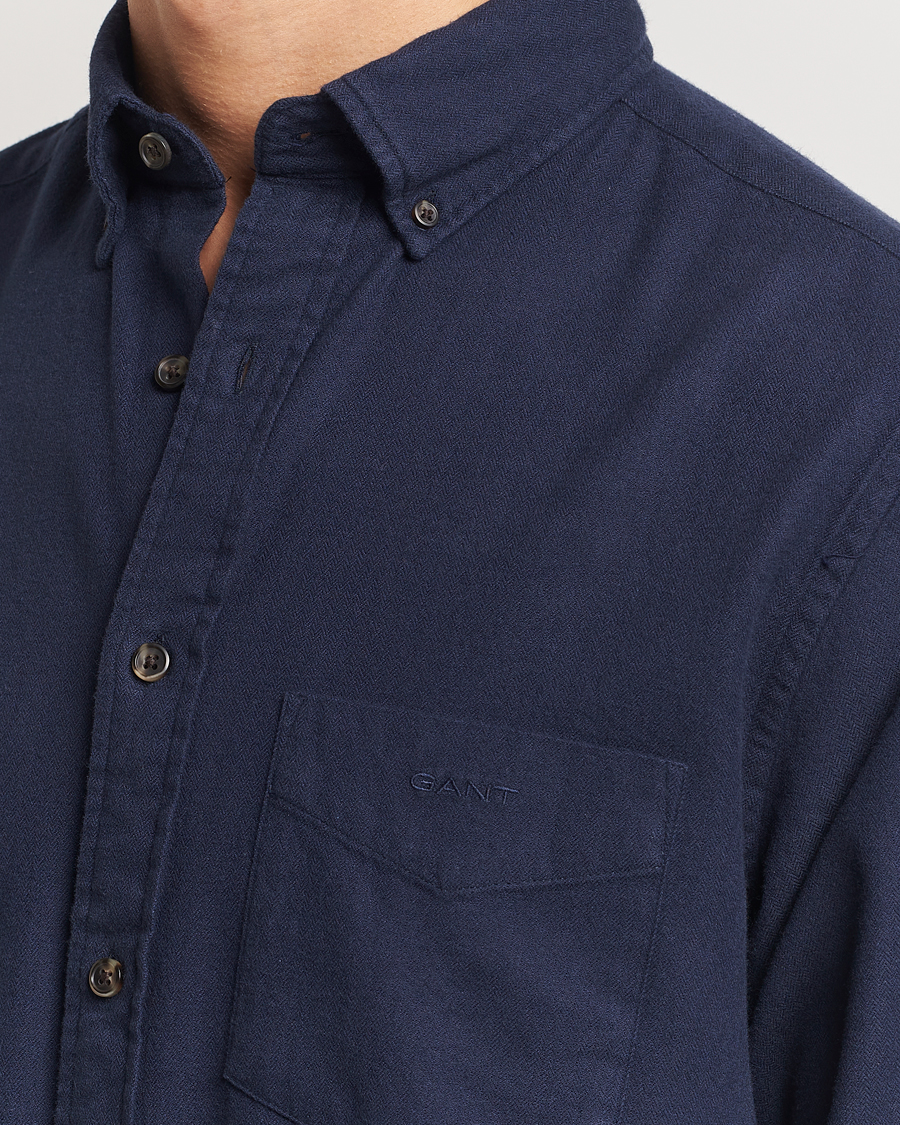 Homme | Chemises | GANT | Regular Herringbone Flannel Shirt Evening Blue