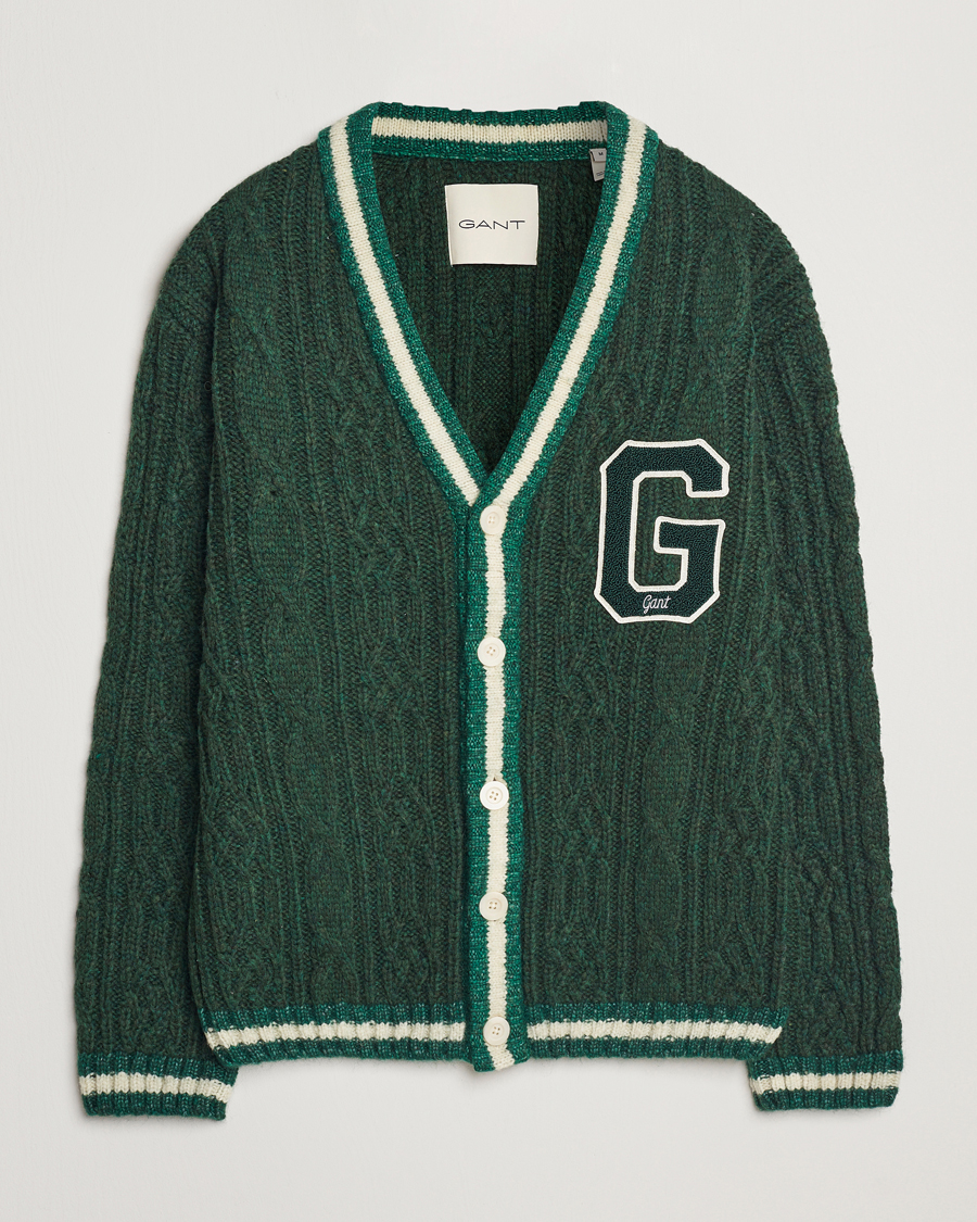 Homme | Pulls Et Tricots | GANT | Seasonal G Cable V-neck Cardigan Tartan Green