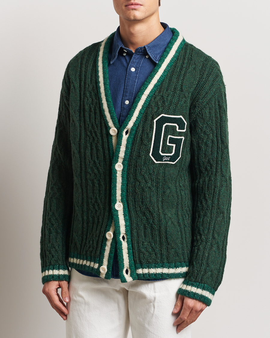 Homme | Pulls Et Tricots | GANT | Seasonal G Cable V-neck Cardigan Tartan Green