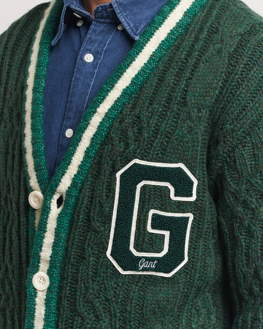 Homme | Pulls Et Tricots | GANT | Seasonal G Cable V-neck Cardigan Tartan Green