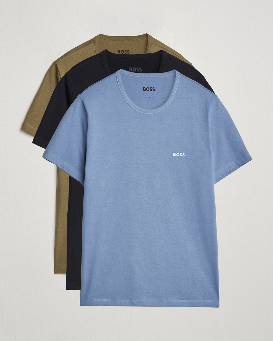 Homme | T-shirts | BOSS BLACK | 3-Pack Crew Neck T-Shirt Green/Black/Blue