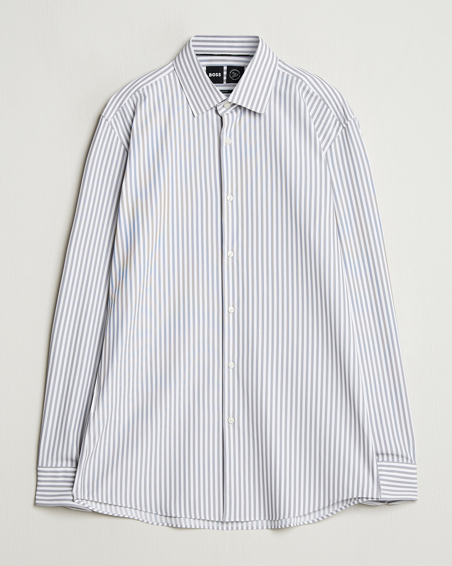 Homme | Chemises | BOSS BLACK | Hank Striped 4-Way Stretch Shirt Grey/White