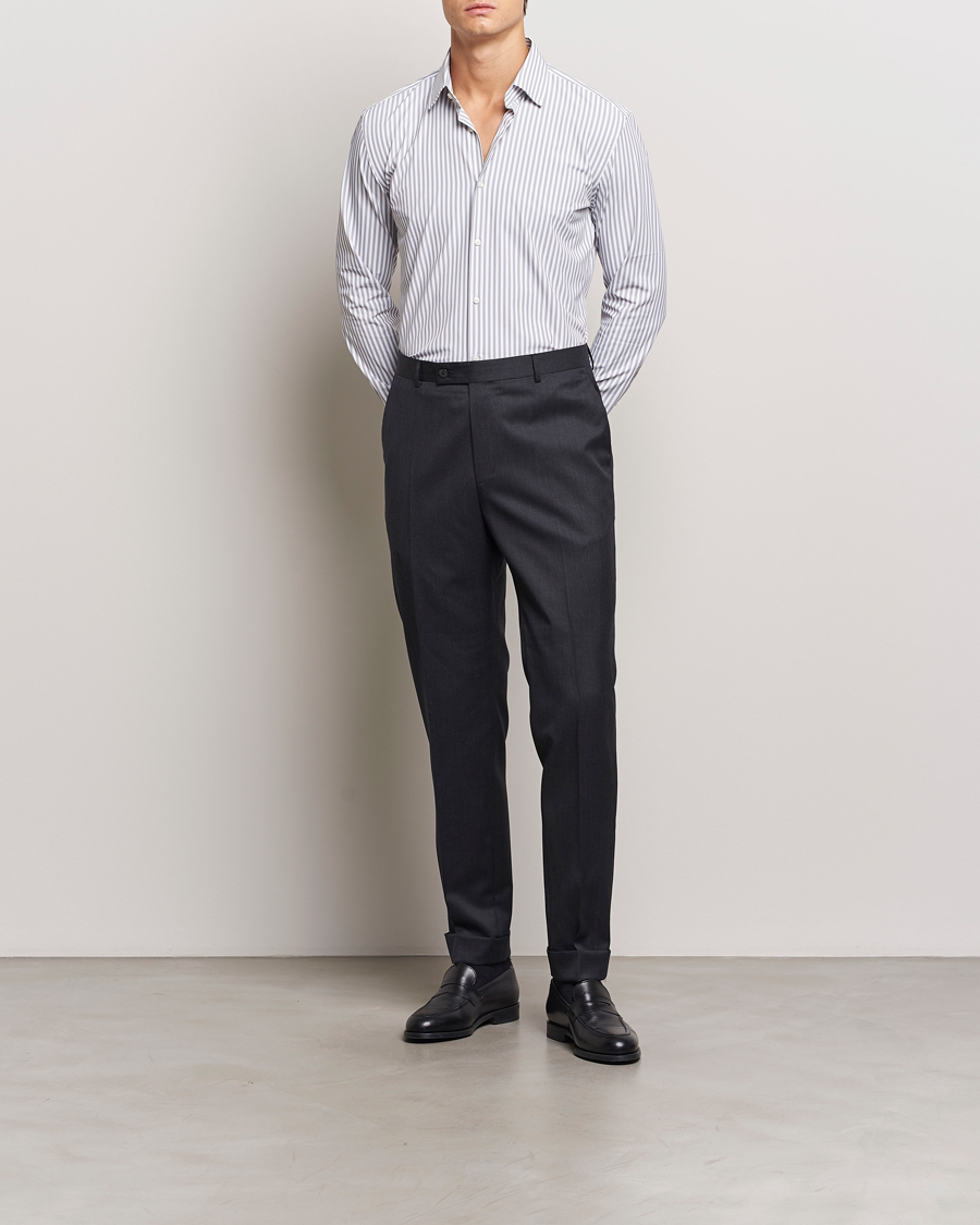 Homme | Chemises | BOSS BLACK | Hank Striped 4-Way Stretch Shirt Grey/White