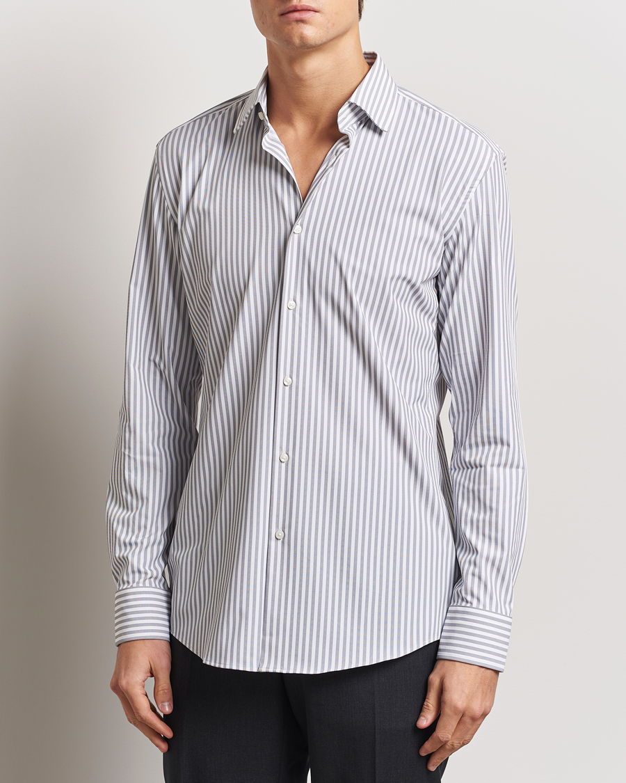 Homme | Chemises | BOSS BLACK | Hank Striped 4-Way Stretch Shirt Grey/White