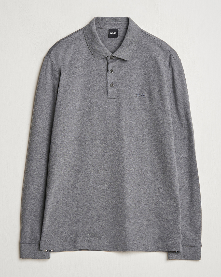 Homme | Pulls Et Tricots | BOSS BLACK | Pado Mercerized Long Sleeve Polo Medium Grey