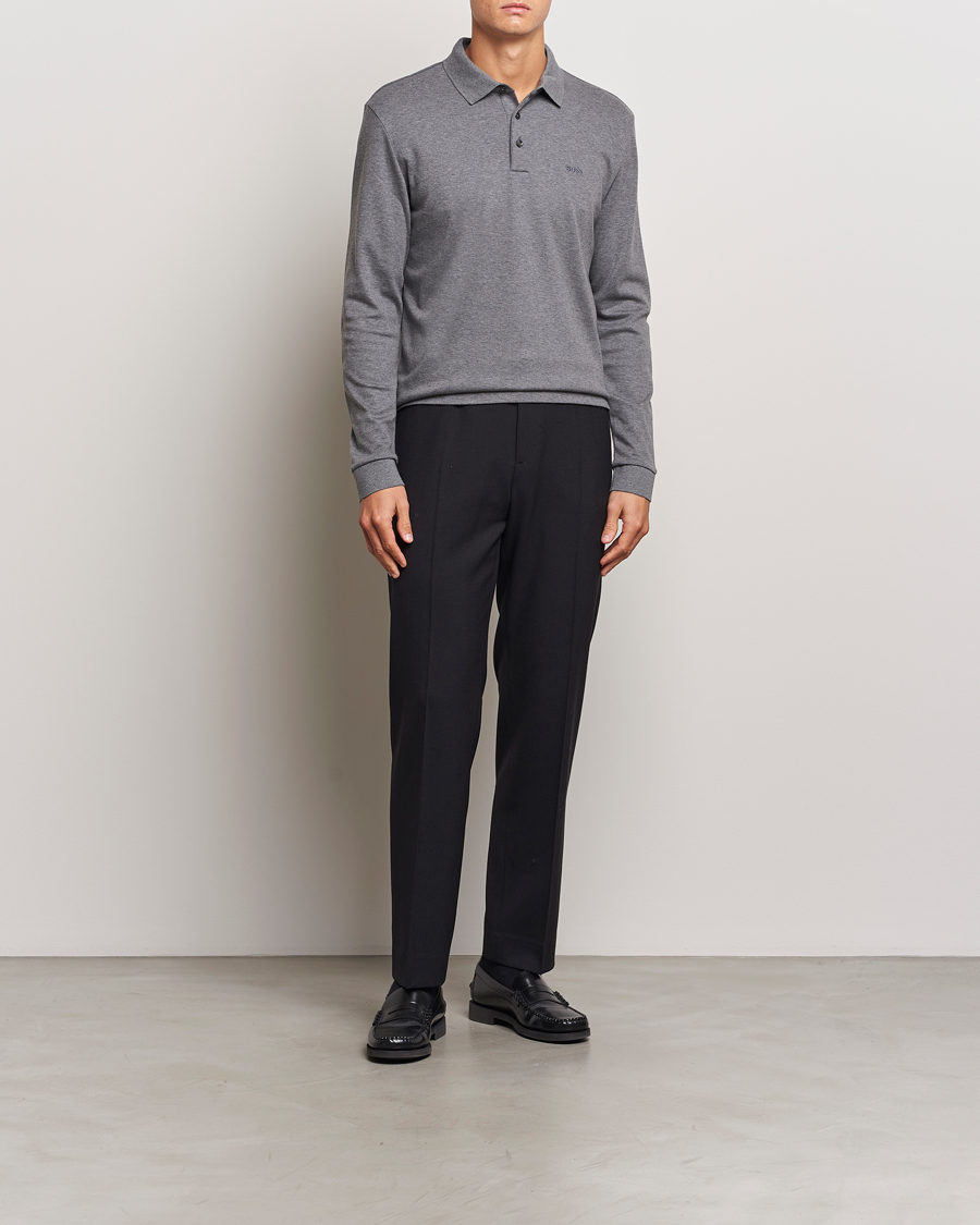 Homme | Pulls Et Tricots | BOSS BLACK | Pado Mercerized Long Sleeve Polo Medium Grey