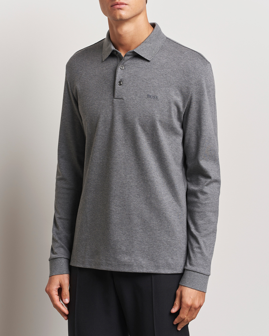 Homme | Pulls Et Tricots | BOSS BLACK | Pado Mercerized Long Sleeve Polo Medium Grey