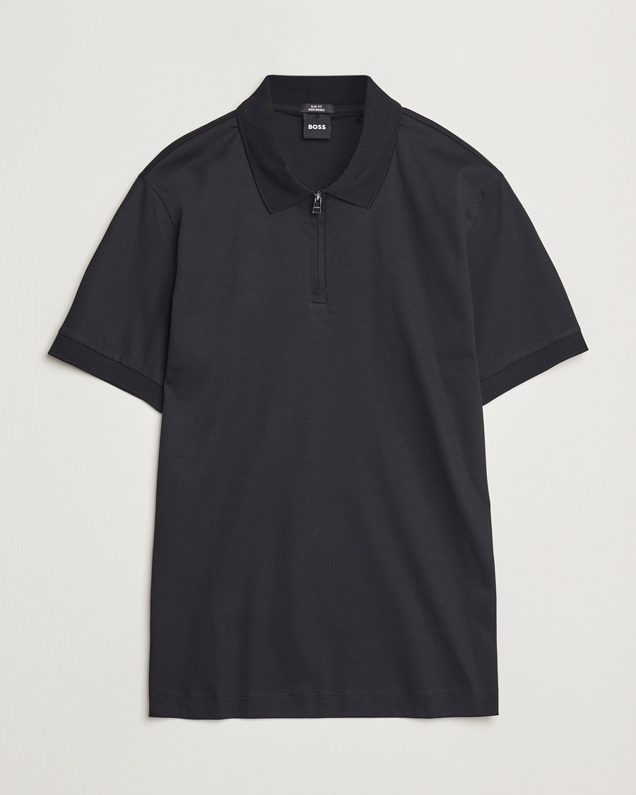 Homme | Polos | BOSS BLACK | Paras Mercerized Half Zip Polo Black